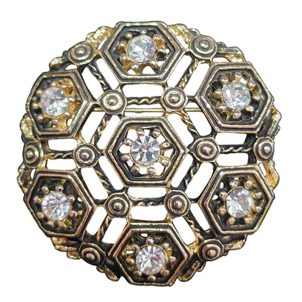 Vintage Goldtone Geometric Crystal Brooch